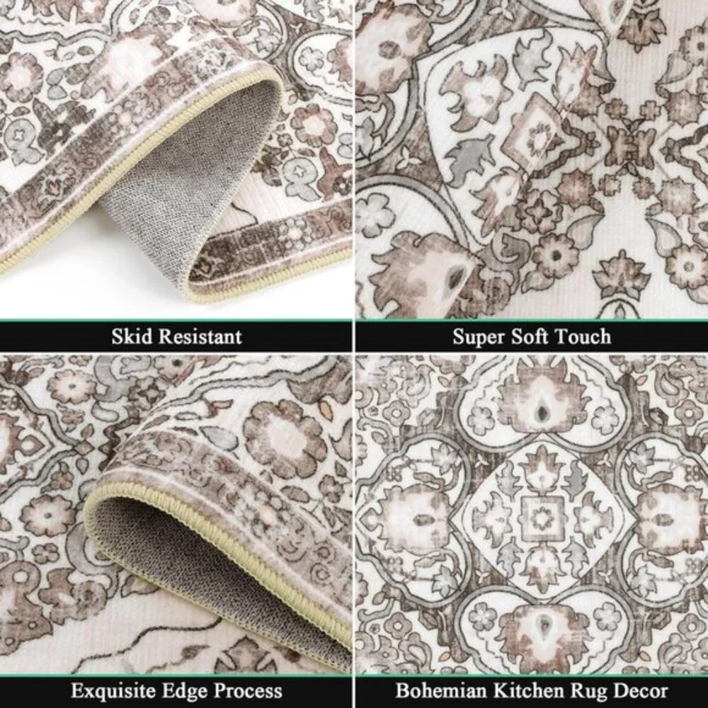 New Set of 3 Farmhouse Kitchen Area Rug, Non-Slip, Washable Runner Mats